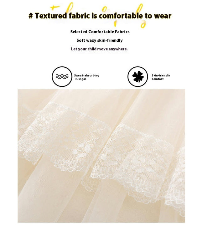 Girls Spring Dress Western Style Long Sleeve Mesh Splicing Princess Dress Cake Dress