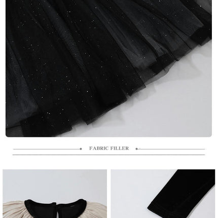 Girls Casual Dress Autumn Long Sleeve Velvet Splicing Mesh Princess Skirt