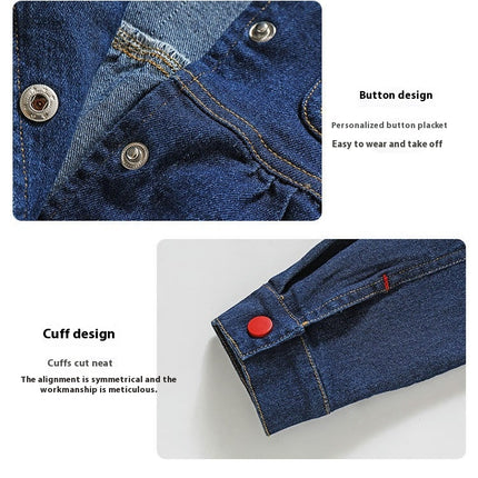 Girls Denim Dress-Lapel Button Long Sleeve Loose Casual Dress