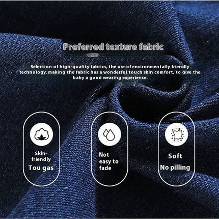 Girls Denim Dress-Lapel Button Long Sleeve Loose Casual Dress