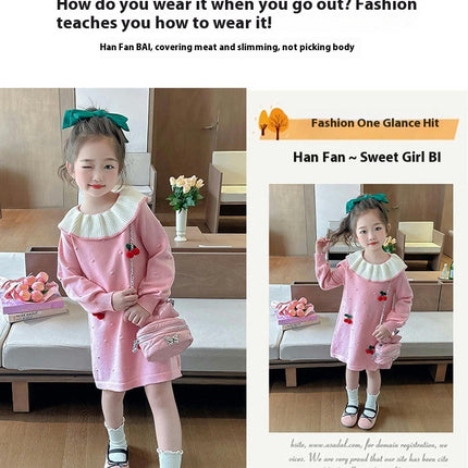 Baby Girls Long Sleeve Cherry Knitted Dress Spring and Autumn Sweet Princess Dress
