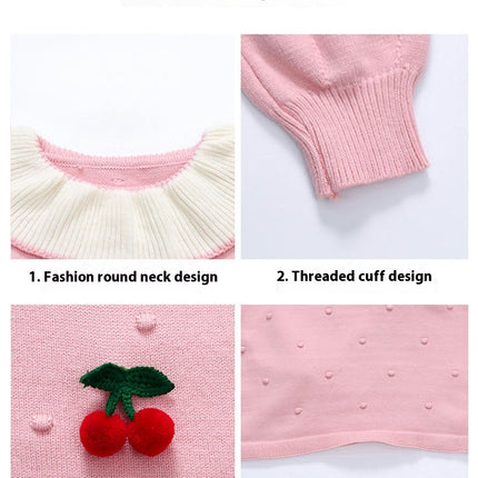 Baby Girls Long Sleeve Cherry Knitted Dress Spring and Autumn Sweet Princess Dress