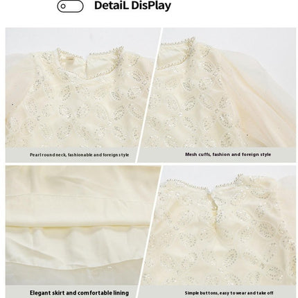 Girls Princess Dress Spring and Autumn Sequined Long Sleeve Puffy Fishtail Dress
