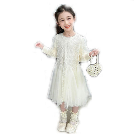 Girls Princess Dress Spring and Autumn Sequined Long Sleeve Puffy Fishtail Dress