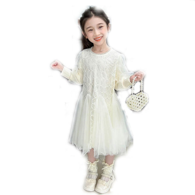 Girls Princess Dress Spring and Autumn Sequined Long Sleeve Puffy Fishtail Dress
