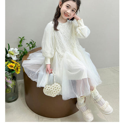 Girls Princess Dress Spring and Autumn Sequined Long Sleeve Puffy Fishtail Dress