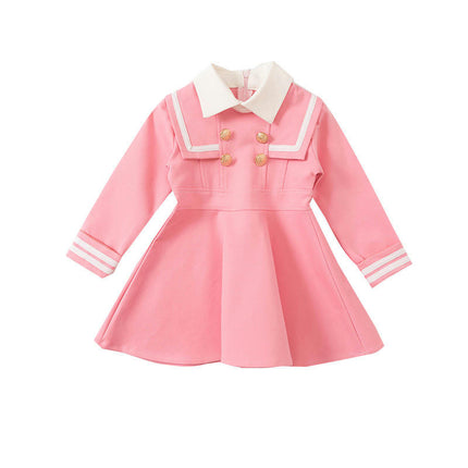 Girls Autumn Cotton Dress Preppy Style Long Sleeve Peter Pan Collar Princess Dress
