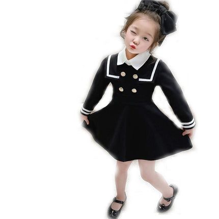 Girls Autumn Cotton Dress Preppy Style Long Sleeve Peter Pan Collar Princess Dress