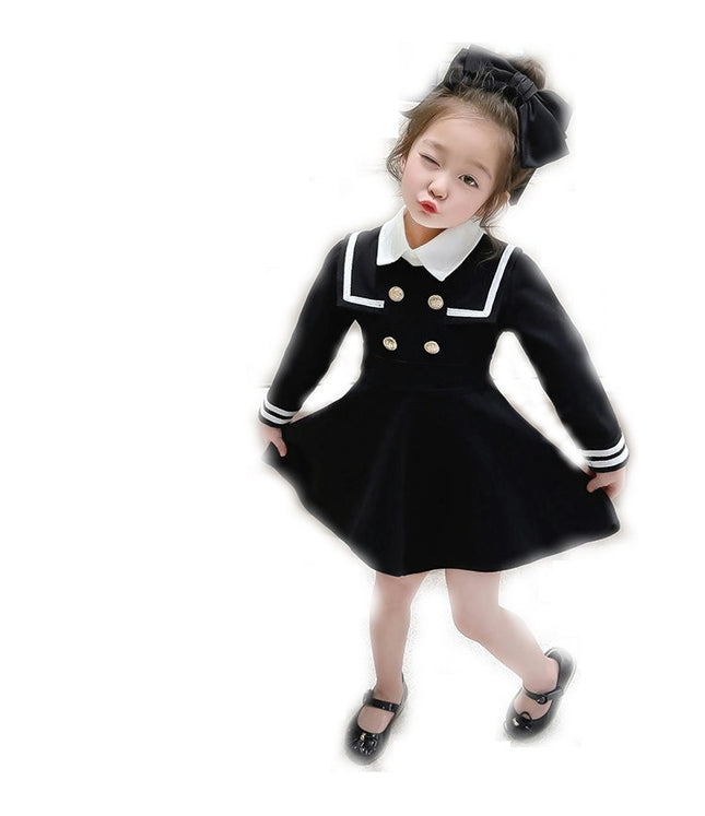 Girls Autumn Cotton Dress Preppy Style Long Sleeve Peter Pan Collar Princess Dress