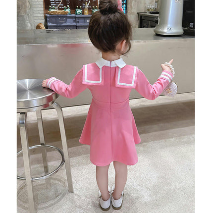 Girls Autumn Cotton Dress Preppy Style Long Sleeve Peter Pan Collar Princess Dress