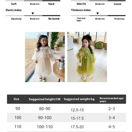 Girls Puff Sleeve Dress Autumn Beaded Doll Collar Mesh Flowing Princess Dress