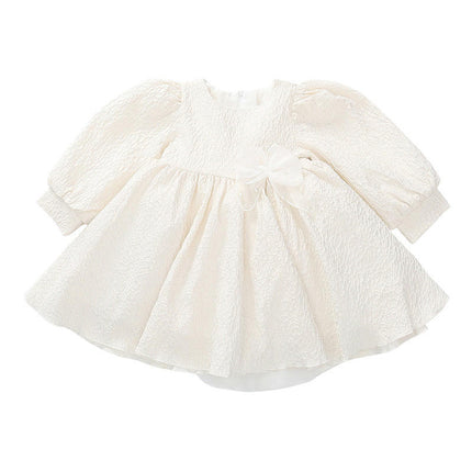 Baby Girl Long Sleeve Dress Autumn Round Neck Back Bowknot Western Style Princess Dress