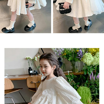Baby Girl Long Sleeve Dress Autumn Round Neck Back Bowknot Western Style Princess Dress