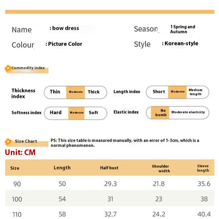 Baby Girl Long Sleeve Dress Autumn Round Neck Back Bowknot Western Style Princess Dress
