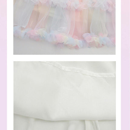 Girls Long Sleeve Spring Rainbow Dress - Fashionable Flowing Lace Dress Princess Dress