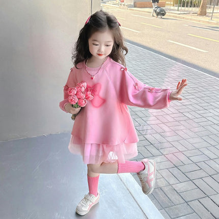 Toddler Girls Spring and Autumn Dress with Tulle Long Sleeve Dresses