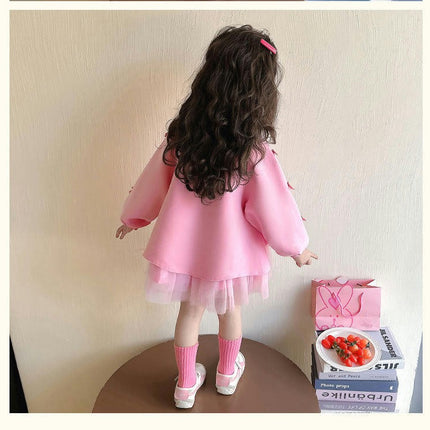 Toddler Girls Spring and Autumn Dress with Tulle Long Sleeve Dresses