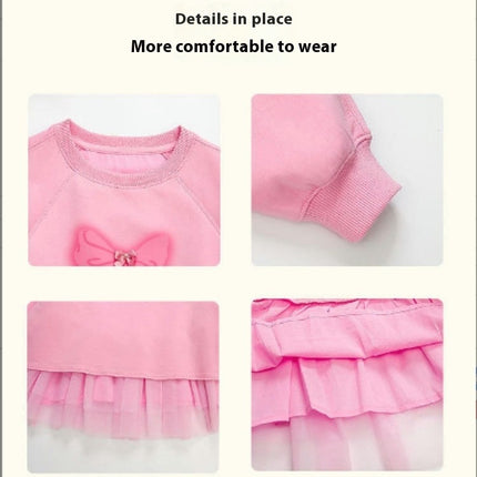 Toddler Girls Spring and Autumn Dress with Tulle Long Sleeve Dresses