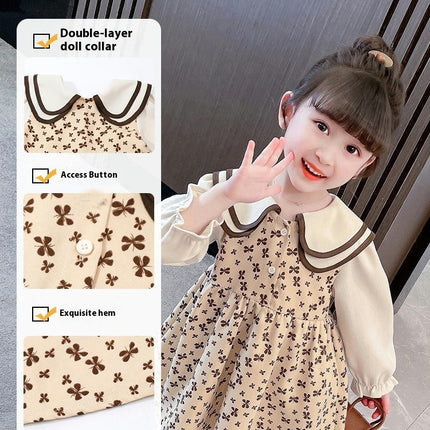 Toddler Girls Dress Long Sleeve Collar Casual Floral Playwear Dresses