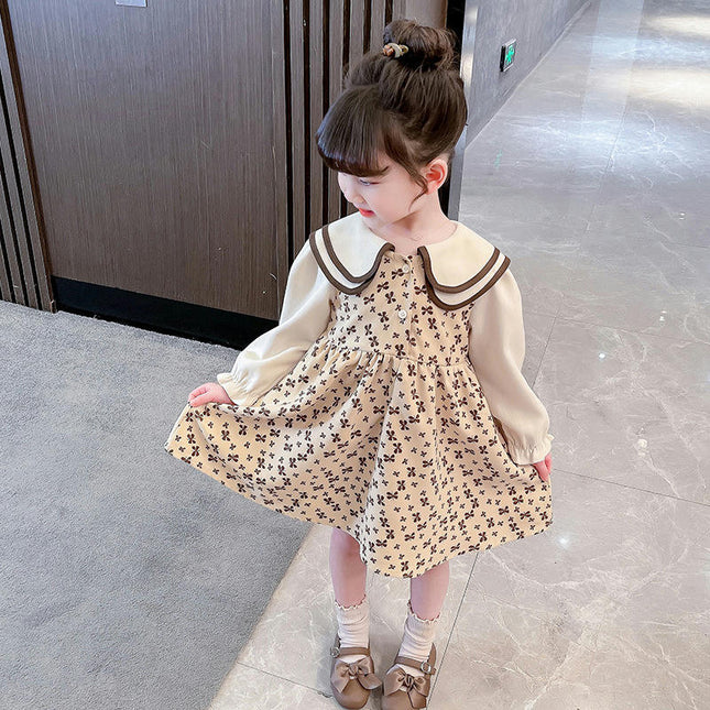 Toddler Girls Dress Long Sleeve Collar Casual Floral Playwear Dresses