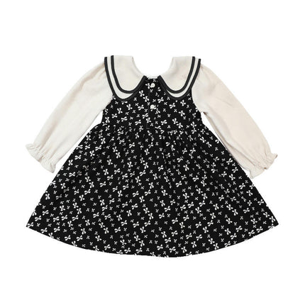 Toddler Girls Dress Long Sleeve Collar Casual Floral Playwear Dresses