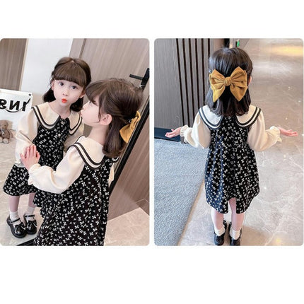 Toddler Girls Dress Long Sleeve Collar Casual Floral Playwear Dresses