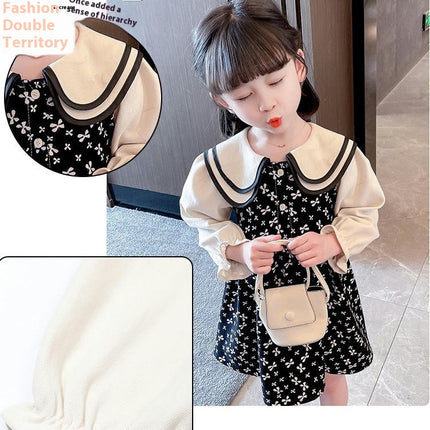 Toddler Girls Dress Long Sleeve Collar Casual Floral Playwear Dresses