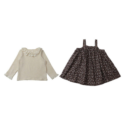 Spring and Autumn Toddler Girls Ruffle Two Piece Long Sleeve Dress
