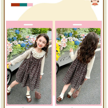 Spring and Autumn Toddler Girls Ruffle Two Piece Long Sleeve Dress