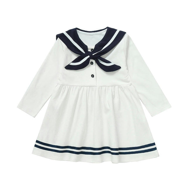 Little Girls Pleated Sailor Long Sleeve Dresses Spring and Autumn Dress
