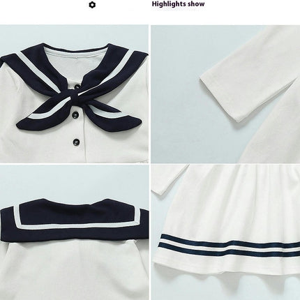 Little Girls Pleated Sailor Long Sleeve Dresses Spring and Autumn Dress