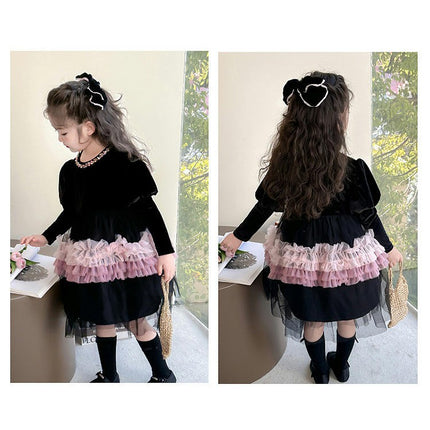 Toddler Girls Spring Autumn Ruffle Long Sleeve Princess Cake Dress