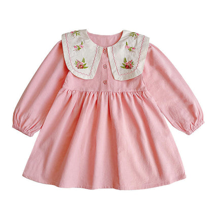 Toddler Girls Drees Peter Pan Collar Ruffle Flower Long Sleeve Dress
