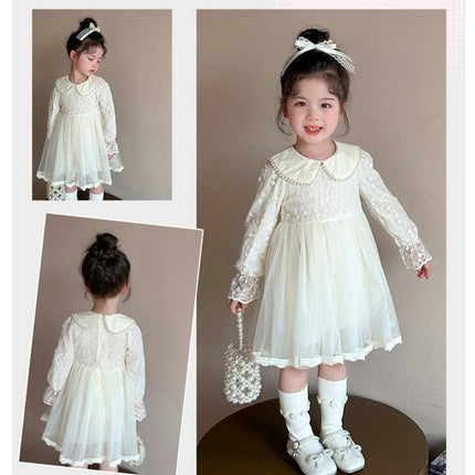 Toddler Girls Long Sleeve Ruffle Tulle Dress Spring and Autumn Outfit