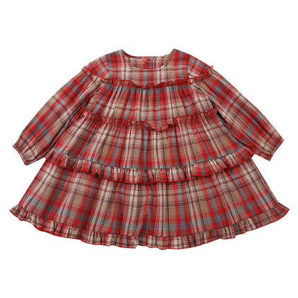 Toddler Little Girl Cute Plaid Dress Spring Autumn Long Sleeve Dresses