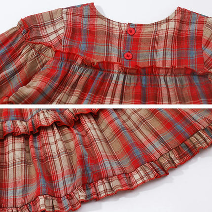 Toddler Little Girl Cute Plaid Dress Spring Autumn Long Sleeve Dresses