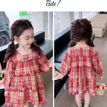 Toddler Little Girl Cute Plaid Dress Spring Autumn Long Sleeve Dresses