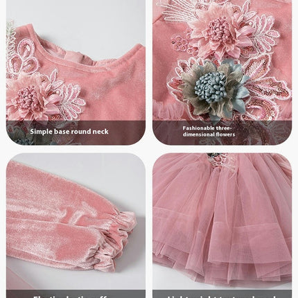 Toddler Girls Flower Dresses Spring and Autumn Long Sleeve Dress