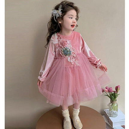 Toddler Girls Flower Dresses Spring and Autumn Long Sleeve Dress