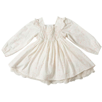 Girls Floral Dress Childrens Spring and Autumn Long Sleeve Dresses
