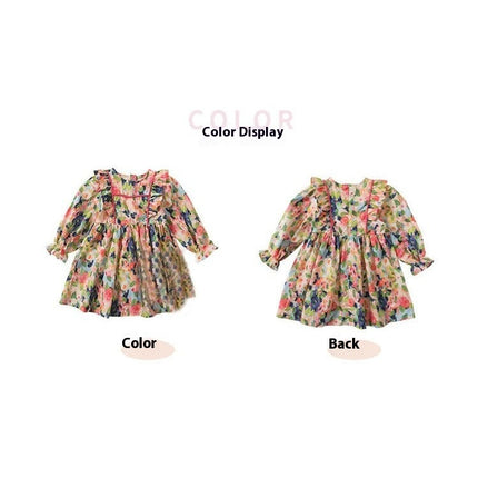 Toddler Girls Ruffle Dress Long Sleeve Flower Flowy Pleated Party Dresses