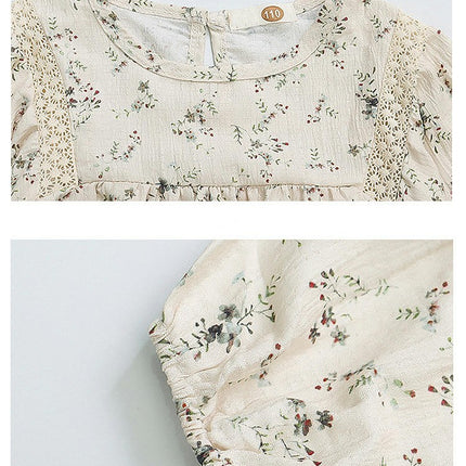Girls Dress Floral Pattern School Style Two Piece Set Long Sleeve Dresses