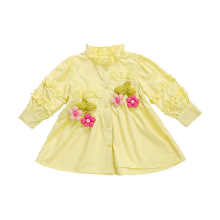 Toddler Girls Spring and Autumn Flower Dress Casual A Line Long Sleeve Dresses