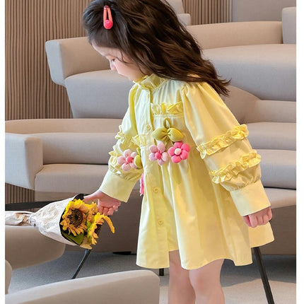 Toddler Girls Spring and Autumn Flower Dress Casual A Line Long Sleeve Dresses