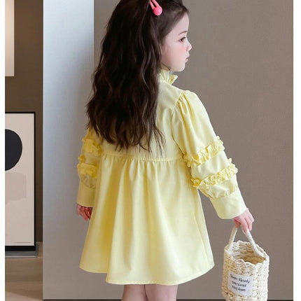 Toddler Girls Spring and Autumn Flower Dress Casual A Line Long Sleeve Dresses