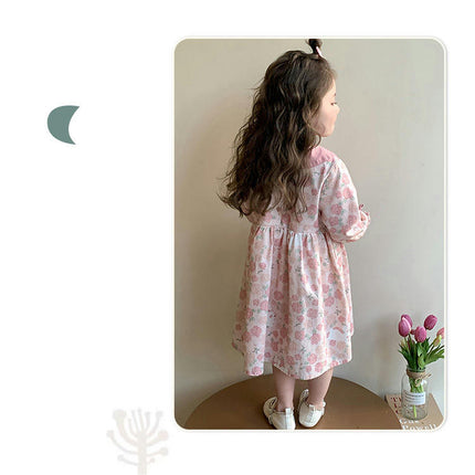 Kids Girls Casual Holiday Dress Floral Long Sleeve Fashion Dresses