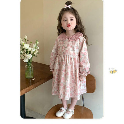 Kids Girls Casual Holiday Dress Floral Long Sleeve Fashion Dresses