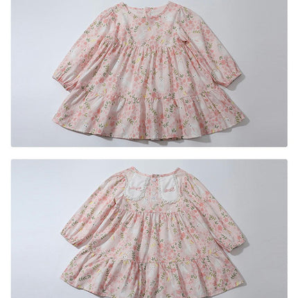 Toddler Girls Spring and Autumn Floral Dress Long Sleeve Fashion Dresses