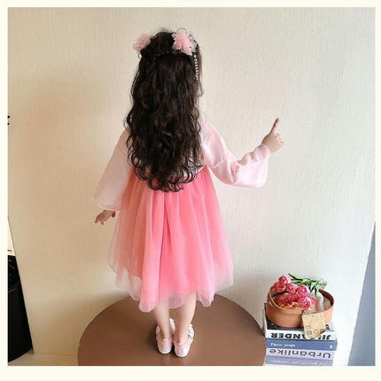 Girls Hanfu Long Sleeve Dress Floral Embroidery Kids Festival Dresses