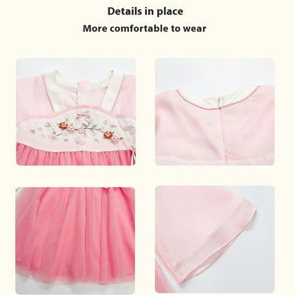 Girls Hanfu Long Sleeve Dress Floral Embroidery Kids Festival Dresses